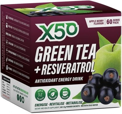 X50 GREEN TEA + RESVERATOL APPLE BERRY G/F 60 X 3G SACHETS