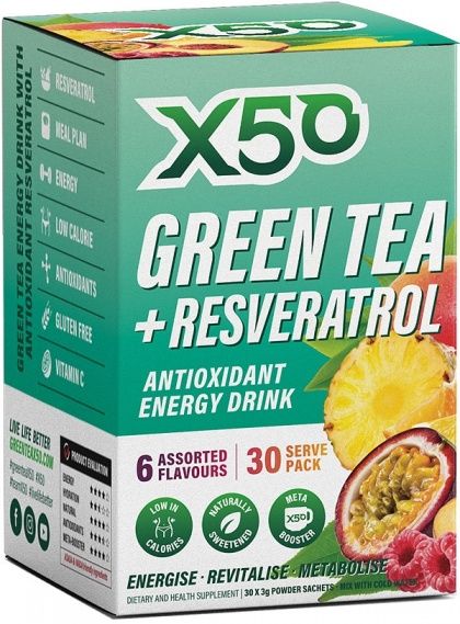 X50 GREEN TEA + RESVERATOL ASSORTED 6 FLAVOUR 30 SACHETS