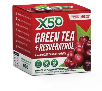 X50 GREEN TEA + RESVERATOL CRANBERRY G/F 60 X 3G SACHETS
