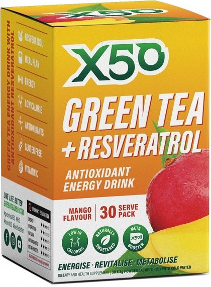 X50 GREEN TEA + RESVERATOL MANGO 30 SACHETS