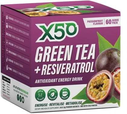 X50 GREEN TEA + RESVERATOL PASSIONFRUIT 60 SACHETS