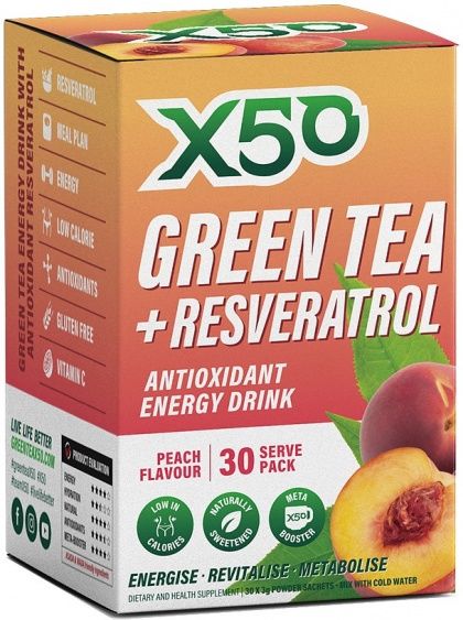 X50 GREEN TEA + RESVERATOL PEACH 30 SACHETS