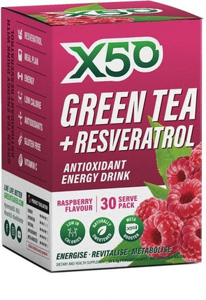 X50 GREEN TEA + RESVERATOL RASPBERRY 30 SACHETS