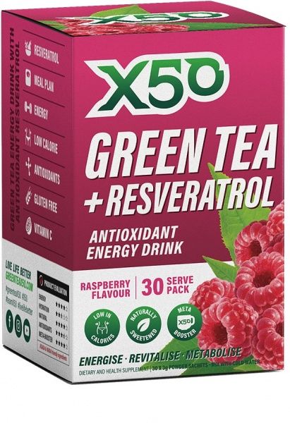 X50 GREEN TEA + RESVERATOL RASPBERRY 30 SACHETS