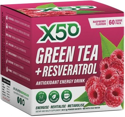 X50 GREEN TEA + RESVERATOL RASPBERRY 60 SACHETS