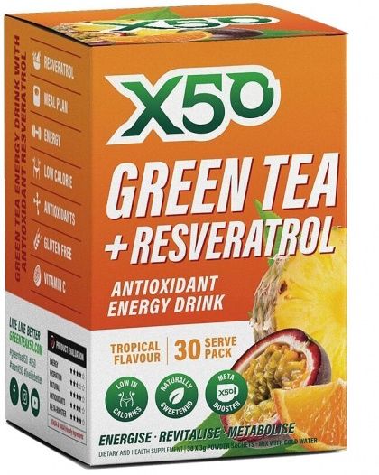 X50 GREEN TEA + RESVERATOL TROPICAL 30 SACHETS