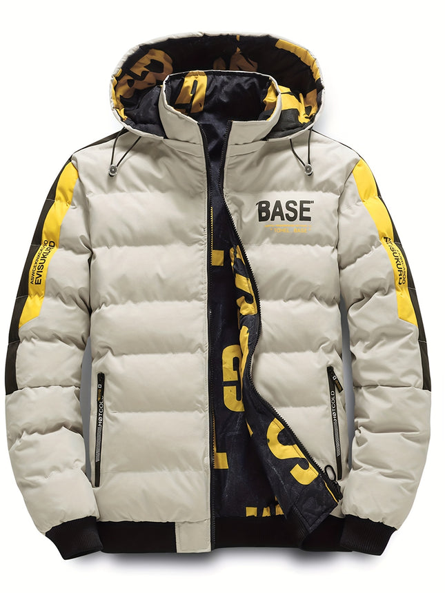Men's Dual-Sided Winter Jacket - Fleece-Lined, Hooded, Camouflage Detail