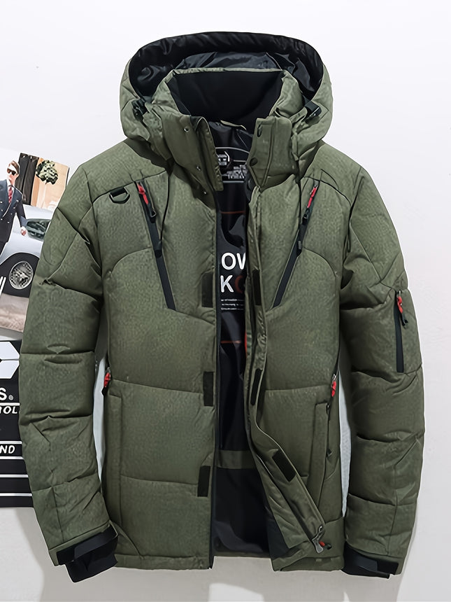 Men's Outdoor Thick Ski Jacket - Casual Winter Coat with White Duck Down Filling