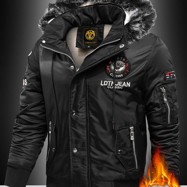 Men's Winter Hooded Coat - 100% Nylon, Solid Color, Regular Fit, Zipper Details, Polyester Lining