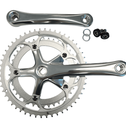 170mm x 42/52T Road Chainwheel Set - Diamond Taper, 130mm BCD, Replaceable Chain Rings, Alloy, Polished Silver