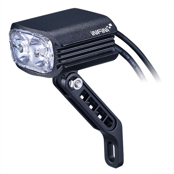 FRONT LIGHT FOR E-BIKE - 500 Lumens, 8 Watt, 12-36V, w/HB12 stem mount w/1200mm cable, fork mounting option, black