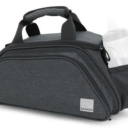 SAHOO Rack Top Bag, 11L, Main pocket, 2 side zippered pockets open to become Pannier Bags, water bottle pocket, L40/W16/H21cm ,velcro attach, Black, WAXED 600D Nylon