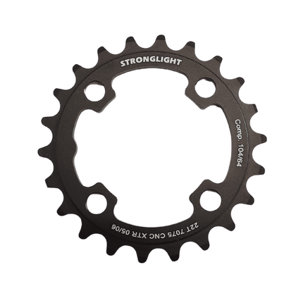 CHAINRING - MTB "STRONGLIGHT", 22T, 7075 CNC Black 104/64 XTR 05/06 - 64mm BCD, 4 Hole for 9 Spd