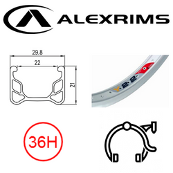 BICYCLE PARTS - RIM 20 X 22MM - ALEX Y22 - 36H - (406 X 22) - SCHRADER VALVE - RIM BRAKE - S/W - SILVER - (388 ERD)