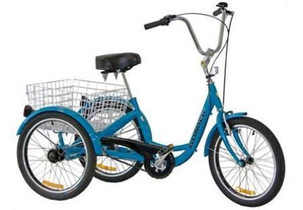 Adult Tricycle Blue 24-inch 6 Speed Shimano Basket Bicycle For Adults And Seniors