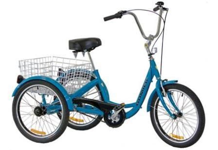 Adult Tricycle Blue 24-inch 6 Speed Shimano Basket Bicycle For Adults And Seniors