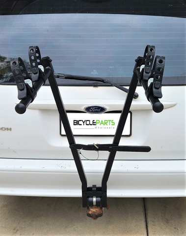 BICYCLE PARTS - BICYCLE CARRIER, TOW BALL MOUNT, FOR 2 BIKES - EXCELLENT ATTACHMENT MECHANISM TO THE BALL - NO MOVEMENT AT ALL 100MM LONGER ARMS THAN PREVIOUS MODEL (INC. SUPPORT STRAP)MAX LOAD 30KG