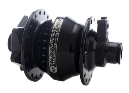 BICYCLE PARTS - DYNAMO HUB SHUTTER PRECISION, MODEL PD - 7, 12MM THRU AXLE, 100MM OLD, 32H, 6 BOLT DISC, BLACK
