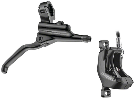 BICYCLE PARTS - HYDRAULIC FRONT DISC BRAKE KIT - TEKTRO HD - M750 4 PISTON, (2.3MM ROTOR NOT INCLUDED) FORGED ALLOY CALIPER, ALLOY MASTER/LEVER, EXTERNAL REACH ADJUSTMENT, 1900MM HOSE, BLACK