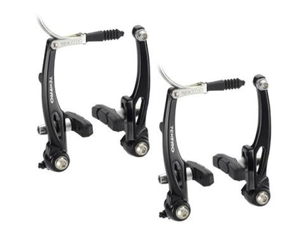 BICYCLE PARTS - BRAKES - TEKTRO V BRAKE SET, 110MM ARMS, 55MM BRAKE PADS, DUAL TENSION ADJUSTER, LINEAR SPRING, FORGED ALLOY, BLACK (FRONT & REAR)