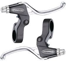 BICYCLE PARTS - TEKTRO, BRAKE LEVERS, JUNIOR, 3 FINGER, V - BRAKE & TWISTGRIP, ALLOY, BLACK BRKT/SILVER LEVER, PAIR (TS325A)