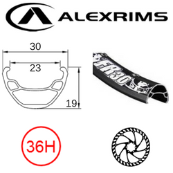 BICYCLE PARTS - RIM 26 X 23MM - ALEX FR30 - 36H - (559 X 23) - SCHRADER VALVE - DISC BRAKE - D/W - BLACK - (ERD 537) - (E - BIKE COMPATIBLE - 30MM OD)