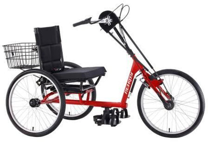 BICYCLE PARTS - REHATRI TRIKE 24 HANDCYCLE WITH STURMEY ARCHER 3SPD, FRONT WHEEL DRIVE, RED