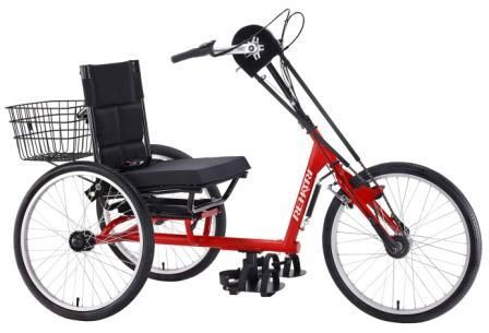 BICYCLE PARTS - REHATRI TRIKE 24 HANDCYCLE WITH STURMEY ARCHER 3SPD, FRONT WHEEL DRIVE, RED