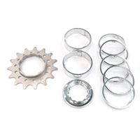 BICYCLE PARTS - CONVERSION KIT - SINGLE SPEED, FLANGED CR - MO DRIVE RING, 15T LOCK RING & ALLOY SPACERS (7 SPACERS + LOCKRING)