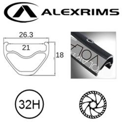 BICYCLE PARTS - RIM 26 X 21MM - ALEX VOLAR 2.1 - 32H - (559 X 21) - PRESTA VALVE - DISC BRAKE - D/W - BLACK - EYELETED - TUBELESS READY