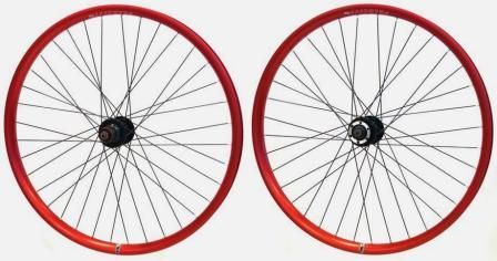 Red 26-inch Tubeless Ready Bicycle Wheelset With Black Hub And Spokes - Velocity Blunt 35 Rim - Disc Brake Compatible - Sold As Pair