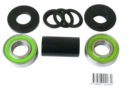BICYCLE PARTS - BOTTOM BRACKET SET - FOR 19MM, MID TYPE, DOES NOT INCLUDE SPINDLE, WITH SEALED BEARINGS, SET OF 10 PIECES, BLACK