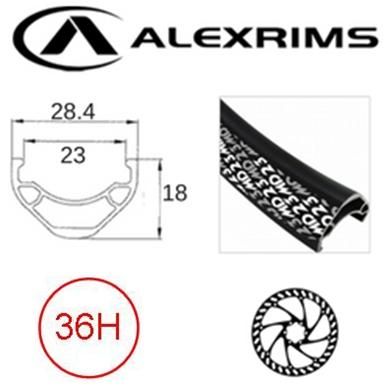 BICYCLE PARTS - RIM 29ER X 23MM - ALEX MD23 - 36H - (622 X 23) - SCHRADER VALVE - DISC BRAKE - D/W - BLACK - TUBELESS READY