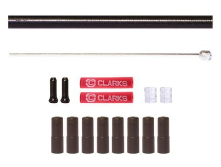 BICYCLE PARTS - GEAR KIT - INNER & OUTER, QTY 2 X 2300MM STAINLESS STEEL CABLES, BLACK SP 4MM 2700MM HOUSING, W/8 FERRULES, 2 DONUTRS AND 2 END CAPS