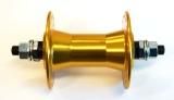 BICYCLE PARTS - HUB FRONT, NUTTED, BMX ALLOY AXLE 3/8 GOLD 36HOLE 100MM OLD