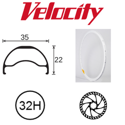 BICYCLE PARTS - RIM 29ER X 30MM - VELOCITY P35 - 32H - (662 X 30) - PRESTA VALVE - DISC BRAKE - D/W - WHITE - TUBELESS READY - (ERD 597)