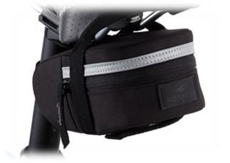 BICYCLE PARTS - SADDLE BAG - VELCRO STRAPS, WATERPROOF ZIP & LIGHT LOOP, REFLECTIVE STRIP, HORIZONTAL ZIP, BLACK, 150MM X 80MM X 60MM