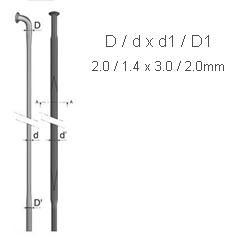 BICYCLE PARTS - SPOKES - MACH 1 BLADED STAINLESS STEEL SPOKES, 292MM, 14 GAUGE (2MM J BEND & THREAD, 1.4 X 3MM PROFILE), J HOOK, BLACK (SOLD INDIVIDUALLY)