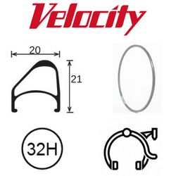 BICYCLE PARTS - RIM 700C X 14MM - VELOCITY AEROHEAD OC - 32H - (622 X 14) - PRESTA VALVE - RIM BRAKE - D/W - GREY (ANODISED) - MSW - OCR