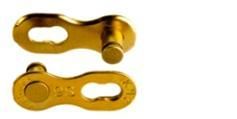 BICYCLE PARTS - LINK - CONNECTING LINK FOR 9 SPEED, KMC, CARD OF 2 FOR 1/2 X 11/128 CHAIN, CL - 556R - TI, TI GOLD.