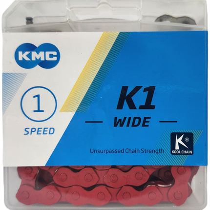 BICYCLE PARTS - CHAIN - SINGLE SPEED - KMC K1 - 112L - RED - W/CONNECT LINK
