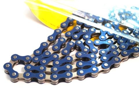 BICYCLE PARTS - CHAIN 1/2 X 1/8 X 112L, SINGLE SPEED, NICKEL, BLUE (YBN S - 410)