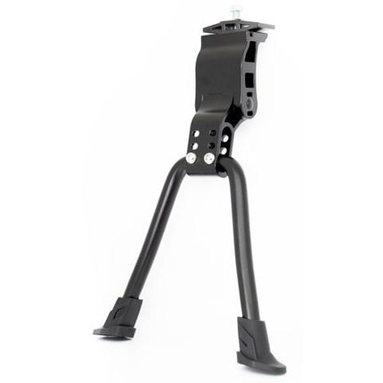 BICYCLE PARTS - KICKSTAND 24 - 28 ADJUSTABLE, CENTRE MOUNT, ALLOY BLACK, DOUBLE LEG - (WIDTH OF STAND LEGS 215MM)