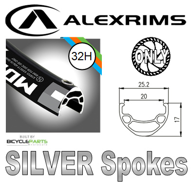 BICYCLE PARTS - WHEEL - 26 ALEX MD19 32H P/J BLACK RIM, FRONT 15MM T/A (110MM OLD) 6 BOLT DISC SEALED BEAR PAWL BLACK HUB, MACH 1 SILVER SPOKES