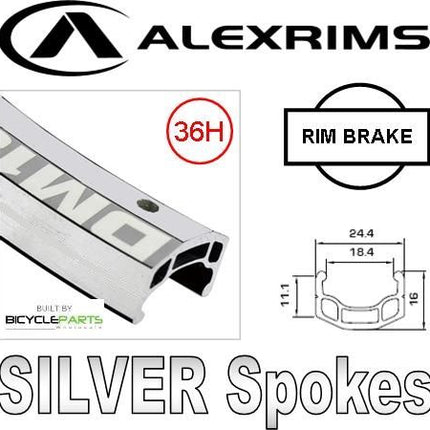 Alex Rims Alexrims DM18 24" Silver Rim Brake Wheelset With Black Hub - 36 Spoke Holes, 100mm Front - Cycling Components For Road Bikes