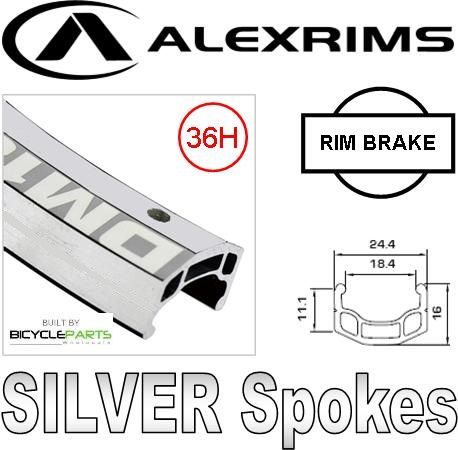 Alex Rims Alexrims DM18 24" Silver Rim Brake Wheelset With Black Hub - 36 Spoke Holes, 100mm Front - Cycling Components For Road Bikes