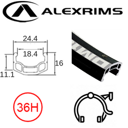 BICYCLE PARTS - RIM 24 X 18MM - ALEX DM18 - 36H - (507 X 18) - SCHRADER VALVE - RIM BRAKE - D/W - BLACK - (ERD 495)