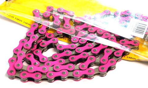 BICYCLE PARTS - CHAIN 1/2 X 1/8 X 112L, SINGLE SPEED, NICKEL, PINK (YBN S - 410)