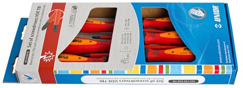 Unior 6-Piece VDE Insulated Screwdriver Set For Electricians - 1000V Safety, Red/yellow Handles, Precision Tools For Electrical Work