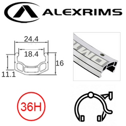 BICYCLE PARTS - RIM 24 X 18MM - ALEX DM18 - 36H - (507 X 18) - SCHRADER VALVE - RIM BRAKE - D/W - SILVER - MSW - (ERD 495)